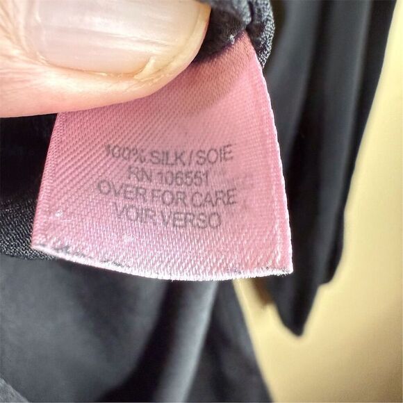 Calypso Women's Black Silk Long Sleeve Tie Neck Blouse Size‎ Small Office Modest - Picture 3 of 7